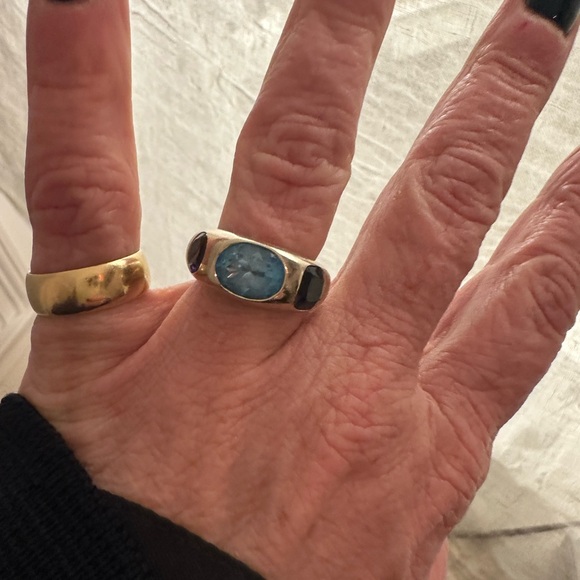 Jewelry - 14k White Gold doughnut Ring with Blue iolite, blue topaz and amethyst